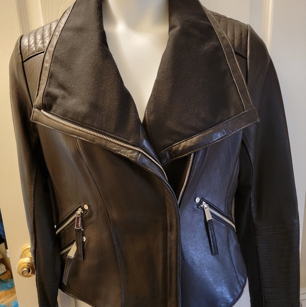 BCBGeneration Black Genuine Leather with Suede Moto Jacket size Large